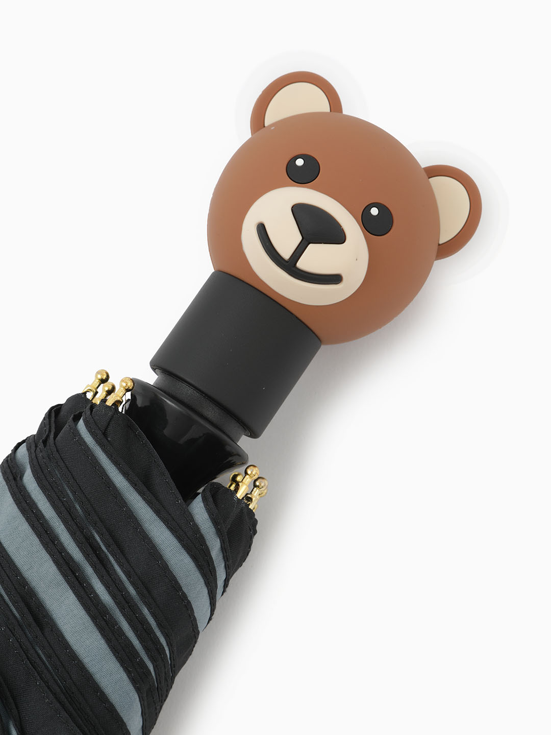 Зонт-автомат мини черного цвета с ручкой-медведем от MOSCHINO