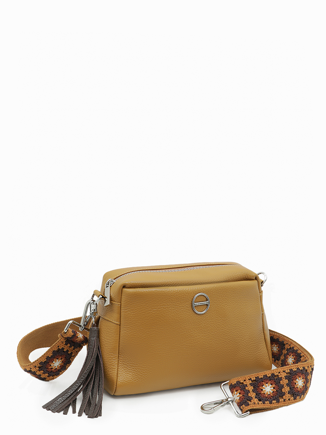 Мягкая кросс-боди с кисточкой и плетёным ремнём от FOLLE в рыжем цвете