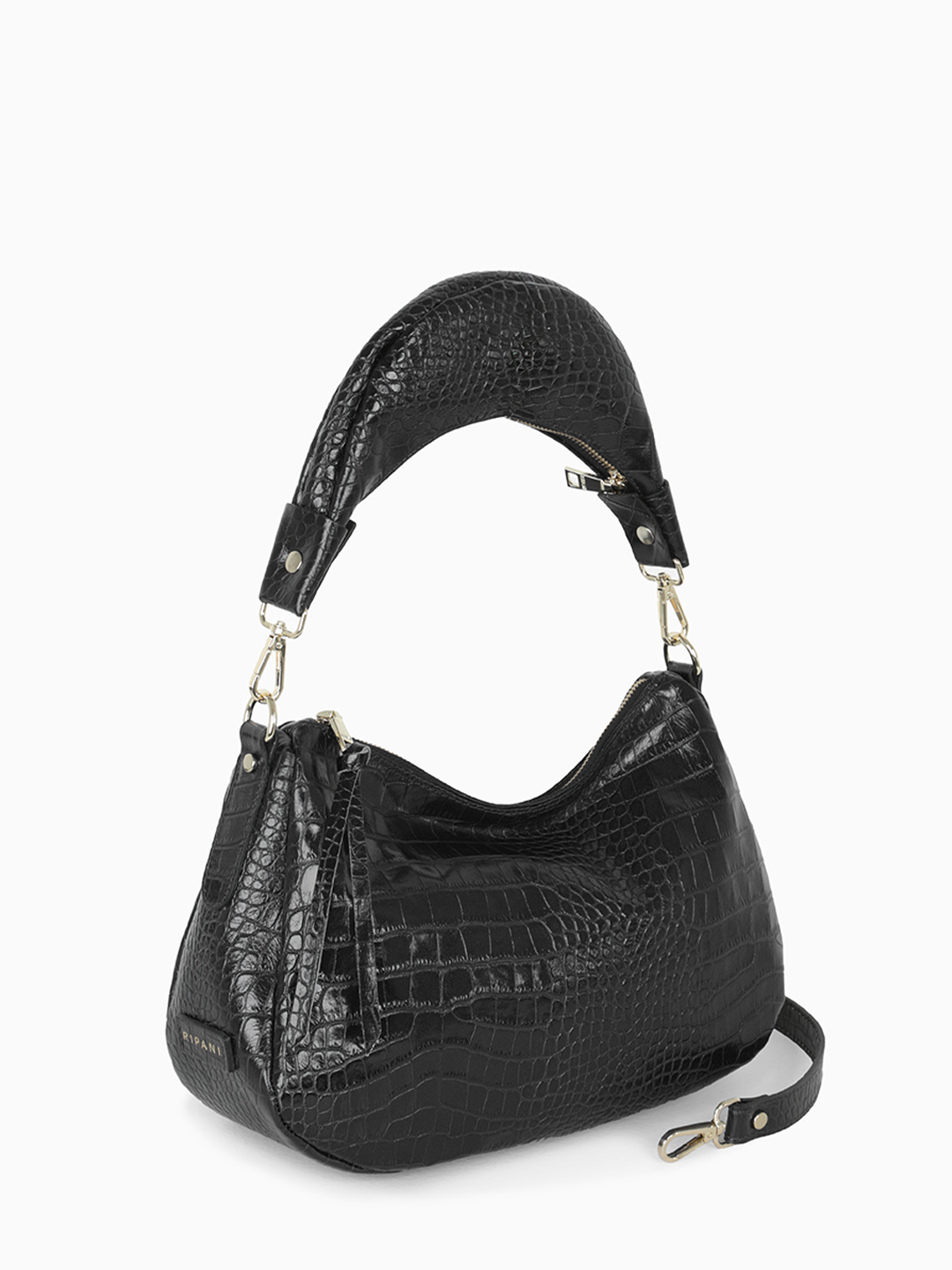 Мешок с сумкой-ручкой от RIPANI в чёрной коже со штампом под крокодила