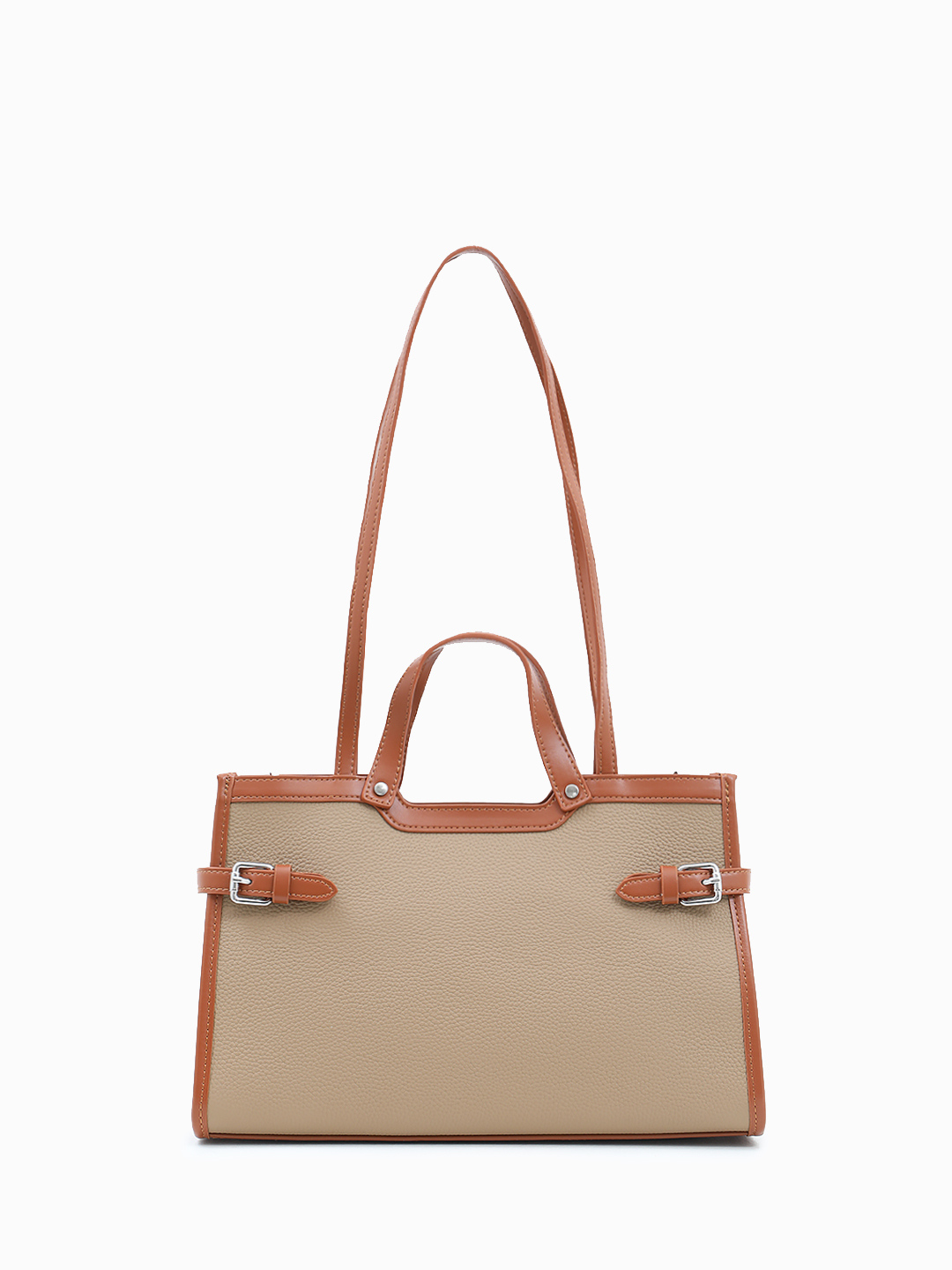 Сумка с двумя парами ручек и контрастными вставками от IVORY оттенка тауп