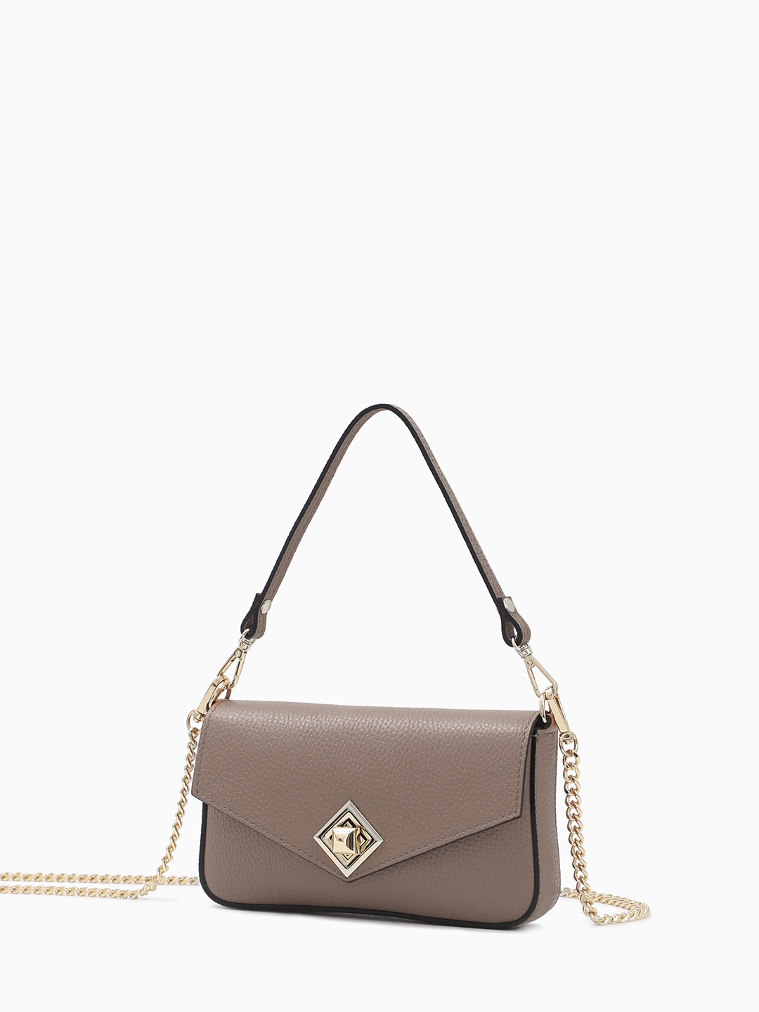 Клатч из натуральной кожи цвета тауп с золотистой фурнитурой от BE NICE