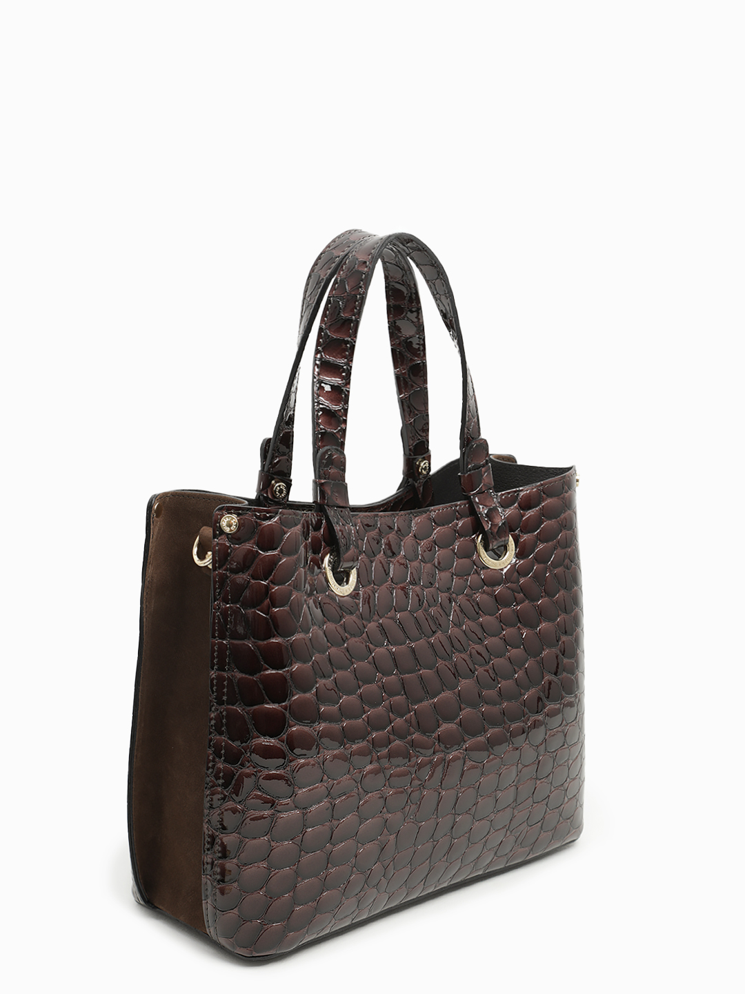 Тоут из натуральной лаковой кожи с металлическим логотипом Sara Burglar в коричневом оттенке