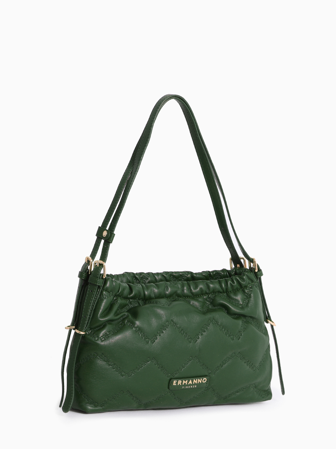Зелёная сумка-хобо в размере М с брендированной стёжкой от ERMANNO FIRENZE