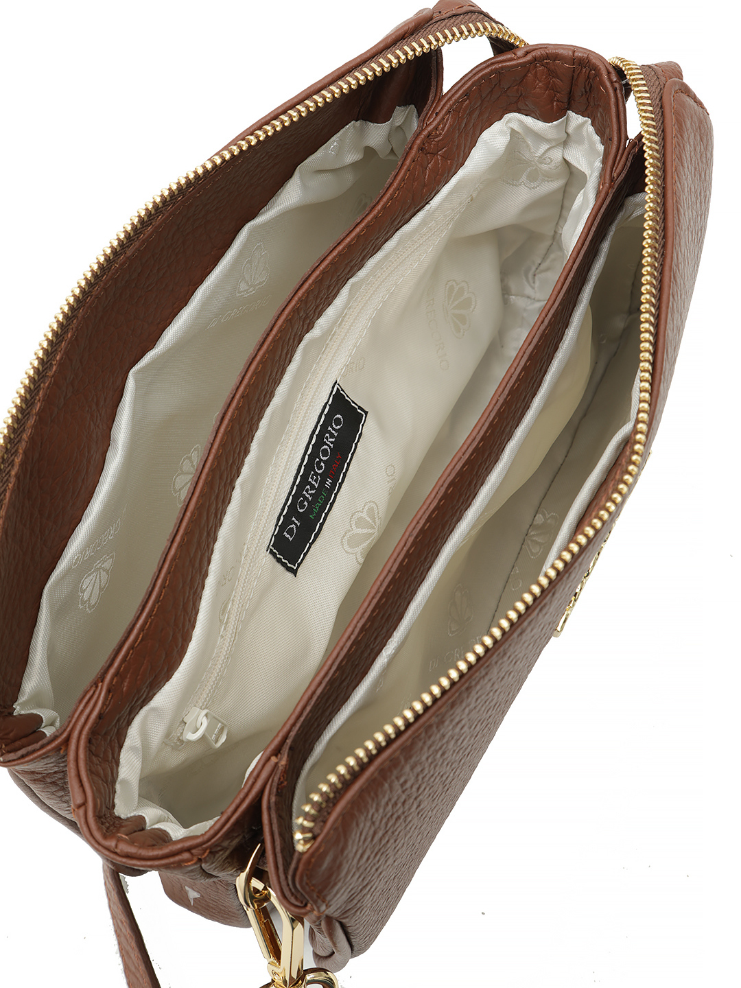 Кросс-боди рыжего оттенка с тремя отделениями и логотипом Di Gregorio