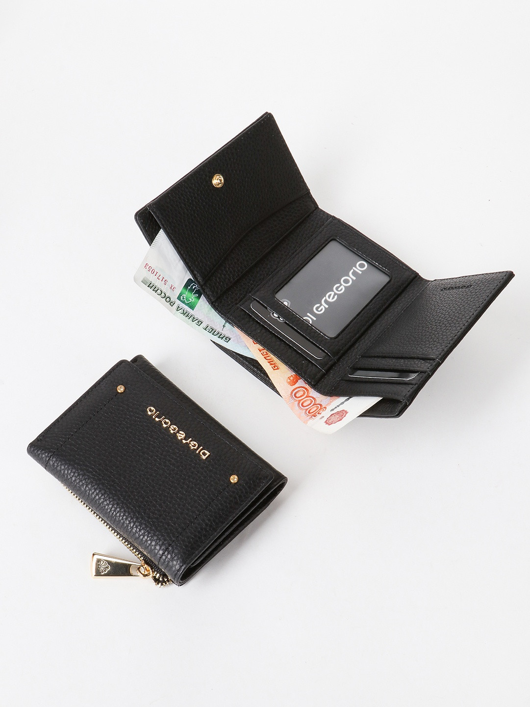 Кошелёк со стразами и металлическими буквами логотипа Di Gregorio черного цвета