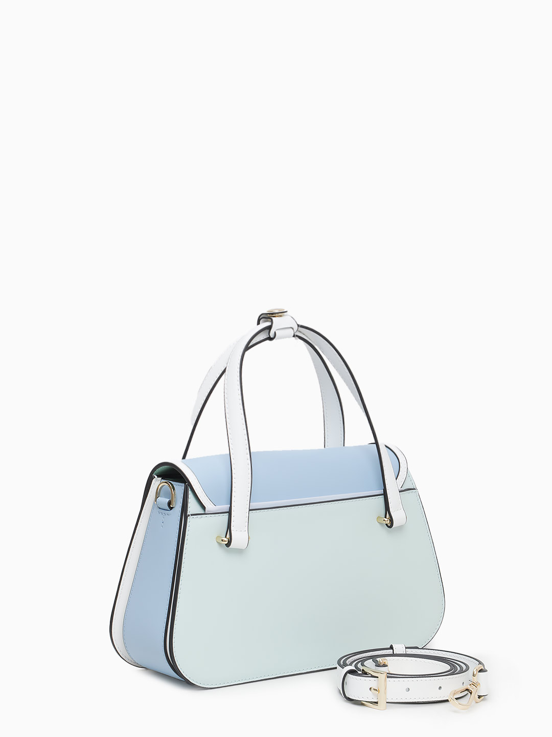 Сумка трапециевидной формы с поворотным замком на фирменной пряжке от Cromia из голубой кожи