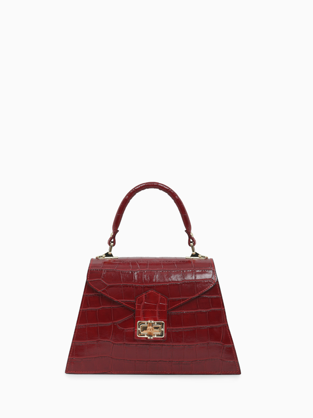Сумка-сэтчел с поворотной фурнитурой от BE NICE из кожи под крокодила рубинового оттенка