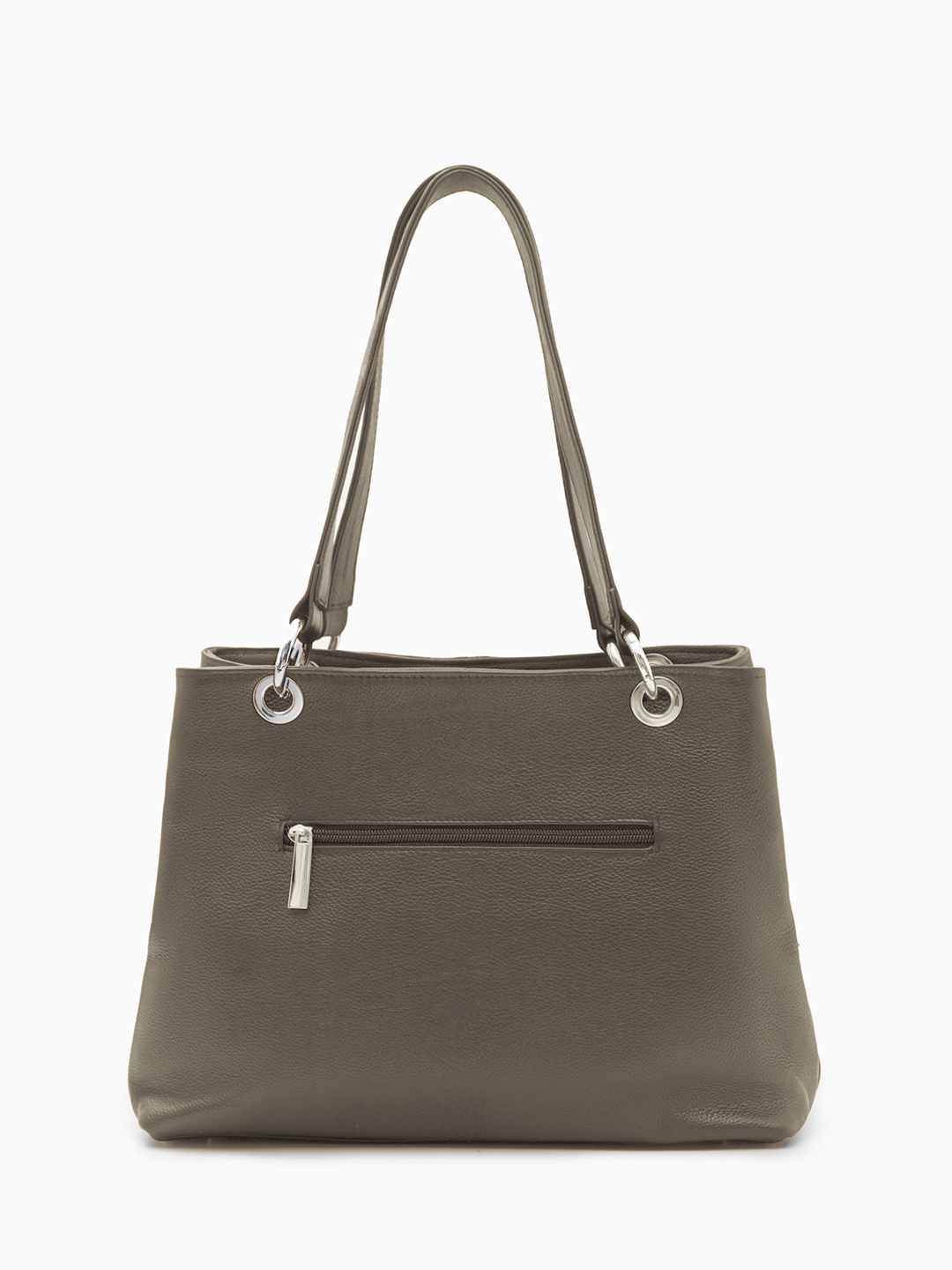 Классический шоппер с тремя отделениями и круглой фурнитурой от FOLLE оттенка тауп