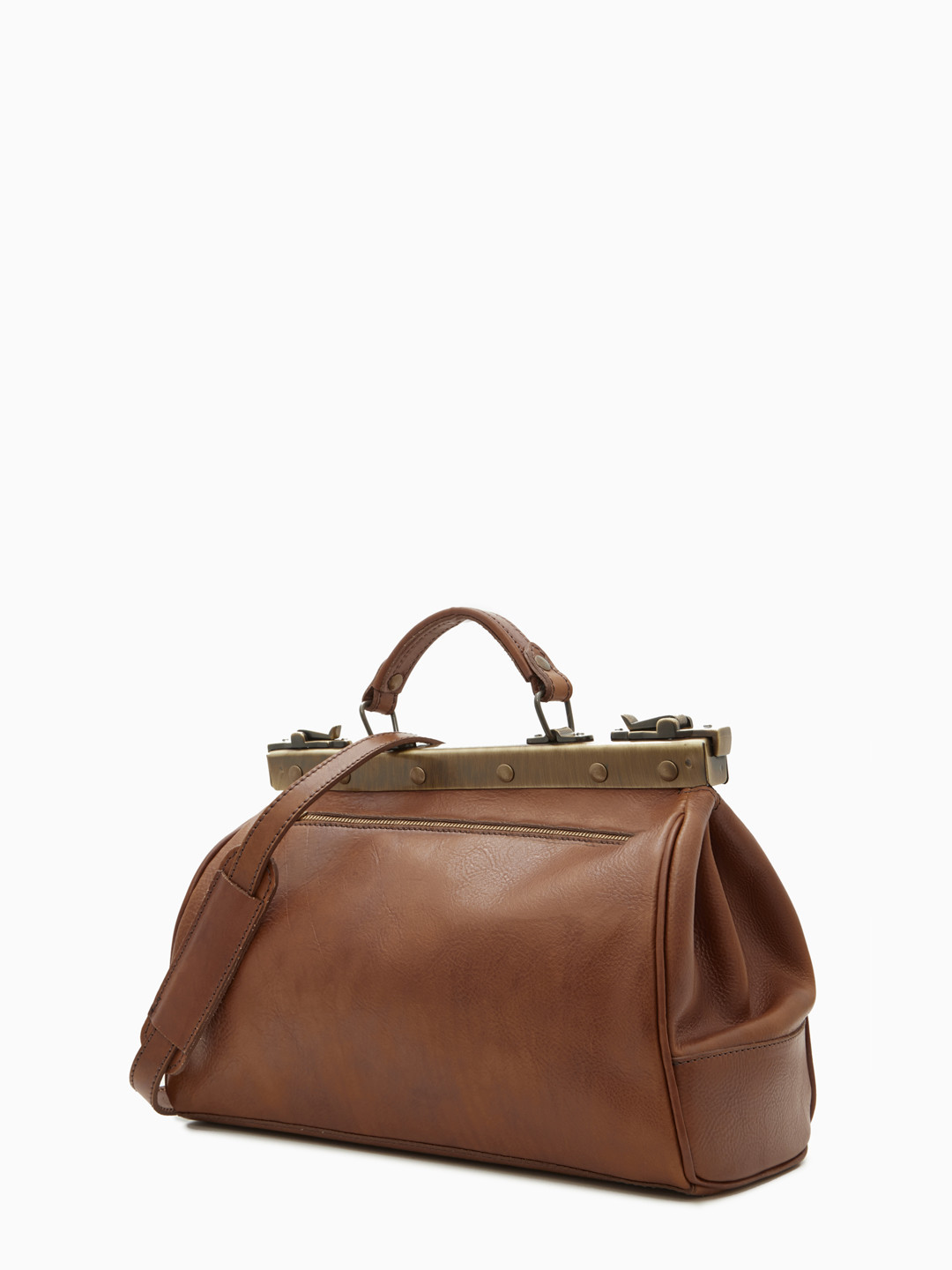 Винтажная сумка-саквояж с фурнитурой под старину от FOLLE в тёмно-рыжем оттенке