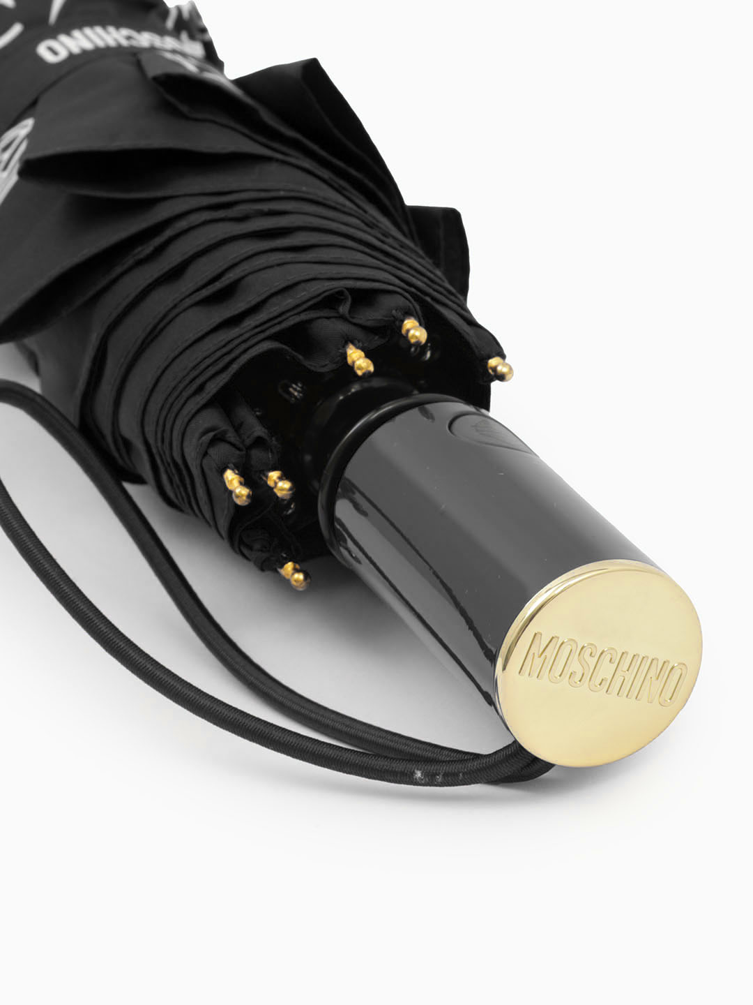 Зонт-автомат мини чёрного цвета c геральдикой MOSCHINO