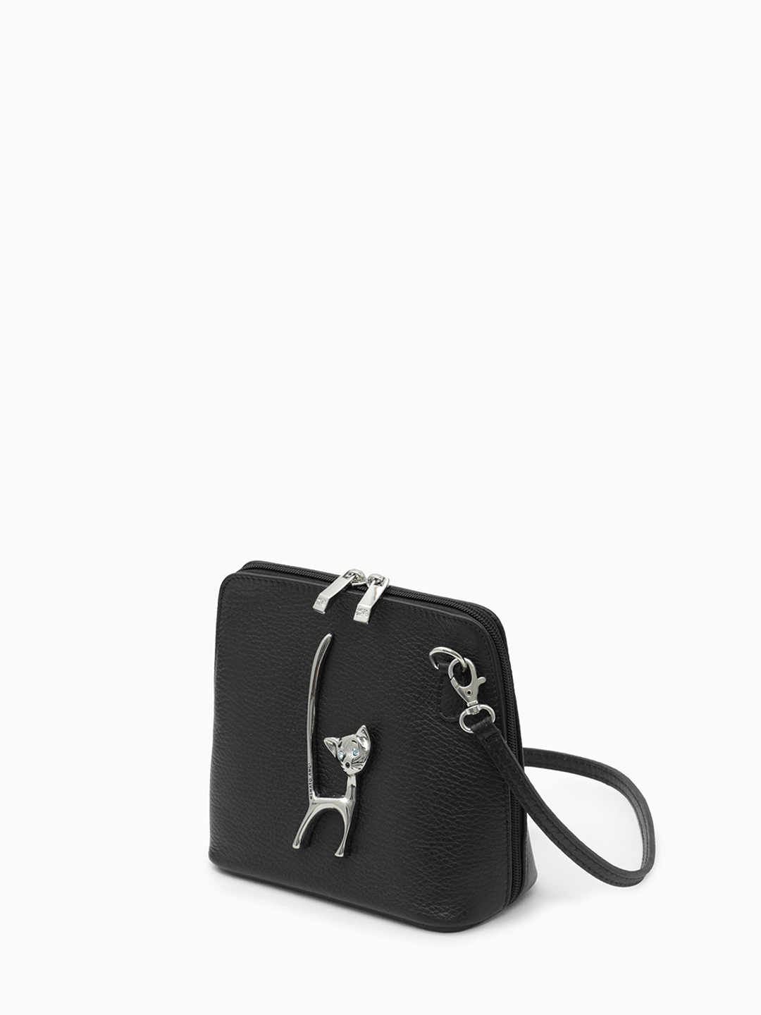 Чёрная кросс-боди в размере S от Renato Angi с фурнитурой-кошкой