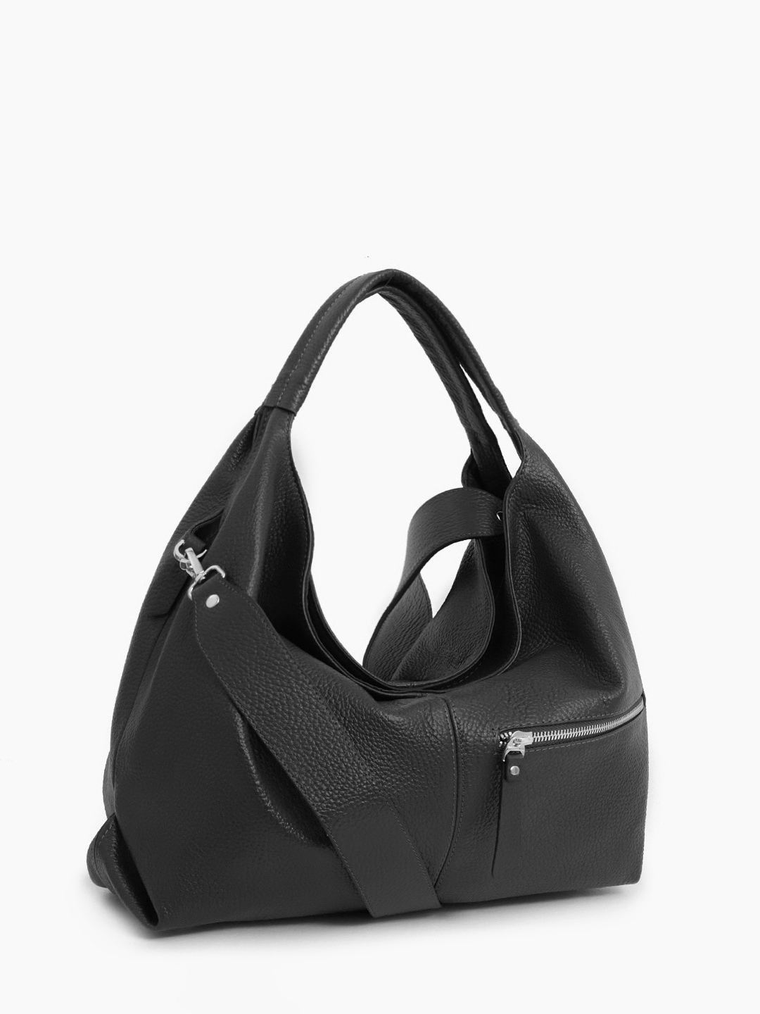 Сумка-хобо с дополнительным карманом и длинным плечевым ремнём от FOLLE чёрного цвета