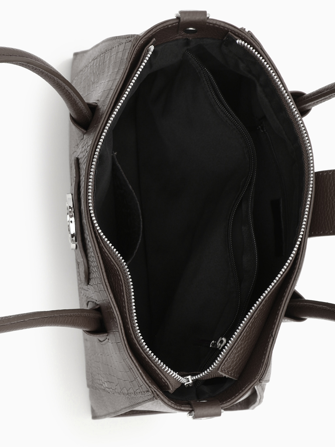 Классическая сумка из натуральной кожи под рептилию в коричневом цвете от FOLLE