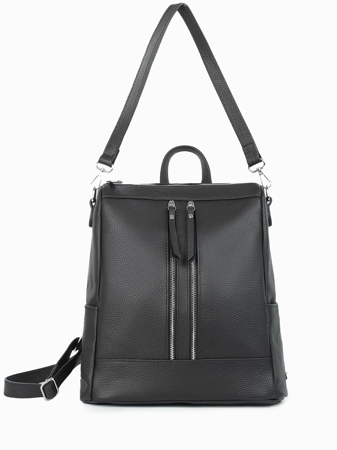 Рюкзак с двумя молниями и боковыми карманами прямоугольной формы от FOLLE в чёрном цвет