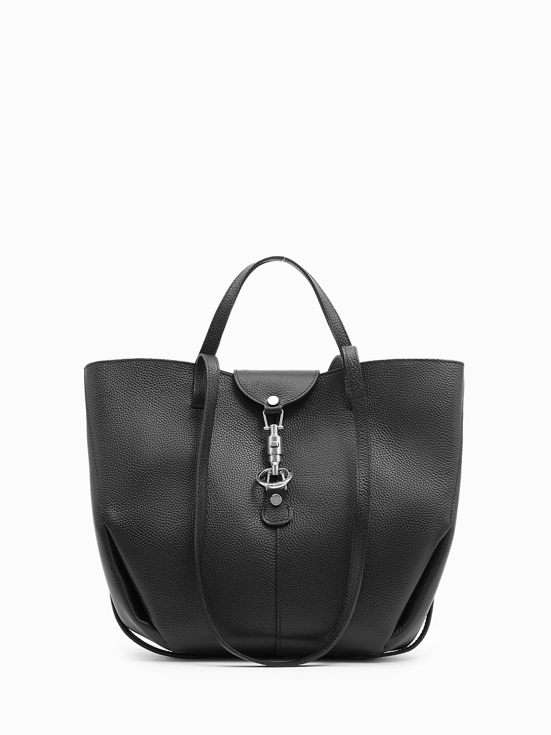 Сумка-шопер с двойными ручками от Renato Angi из натуральной кожи чёрного цвета