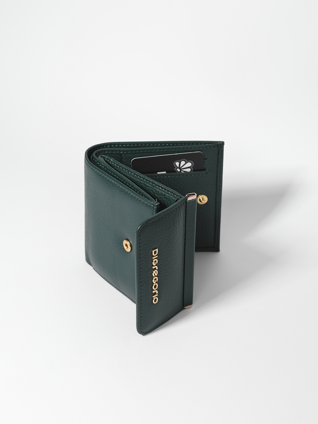 Мини-кошелёк с металлической гравировкой Di Gregorio из натуральной кожи изумрудного оттенка