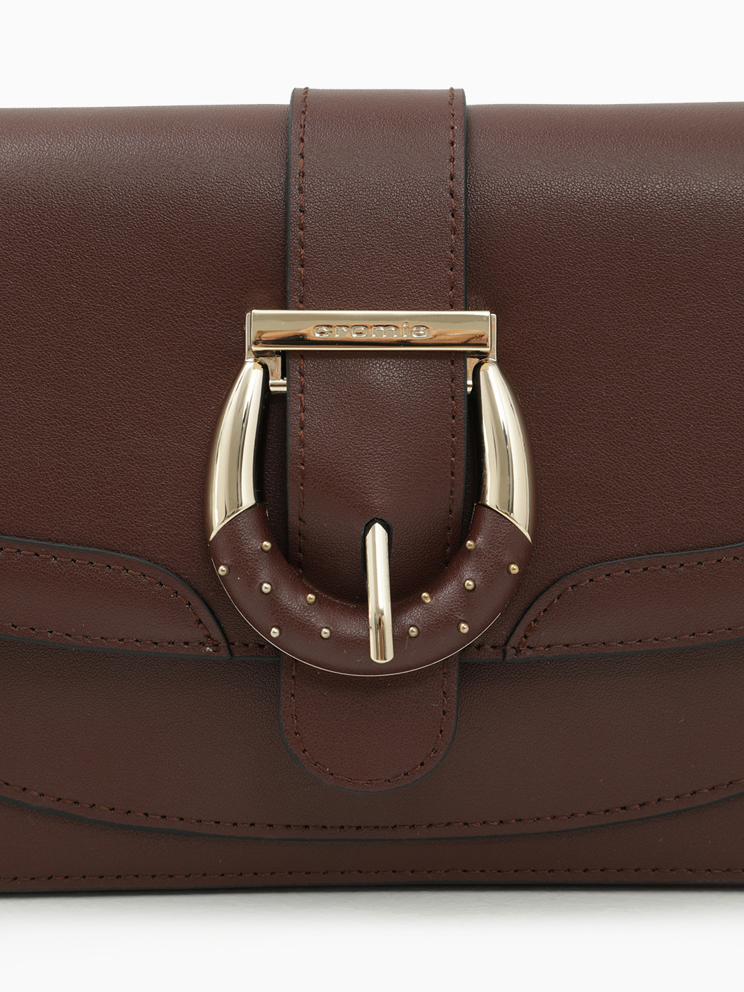 Багет от Cromia в натуральной гладкой коже шоколадного цвета с фурнитурой в виде пряжки
