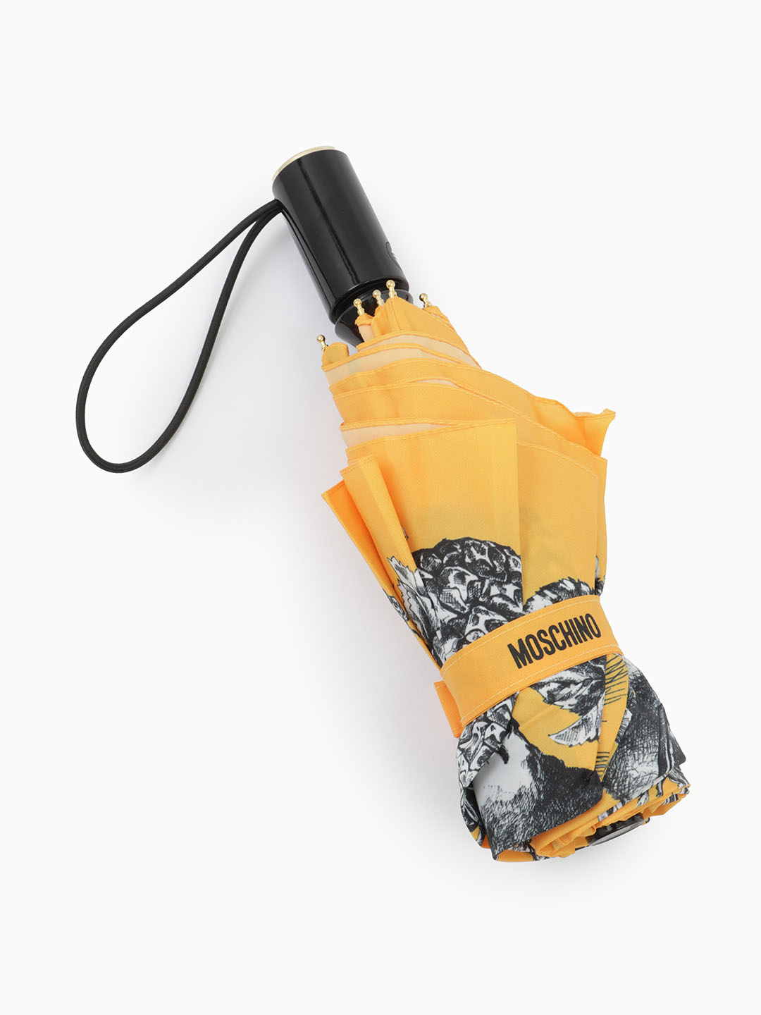 Зонт-автомат мини жёлтого цвета с изображением натюрморта от MOSCHINO