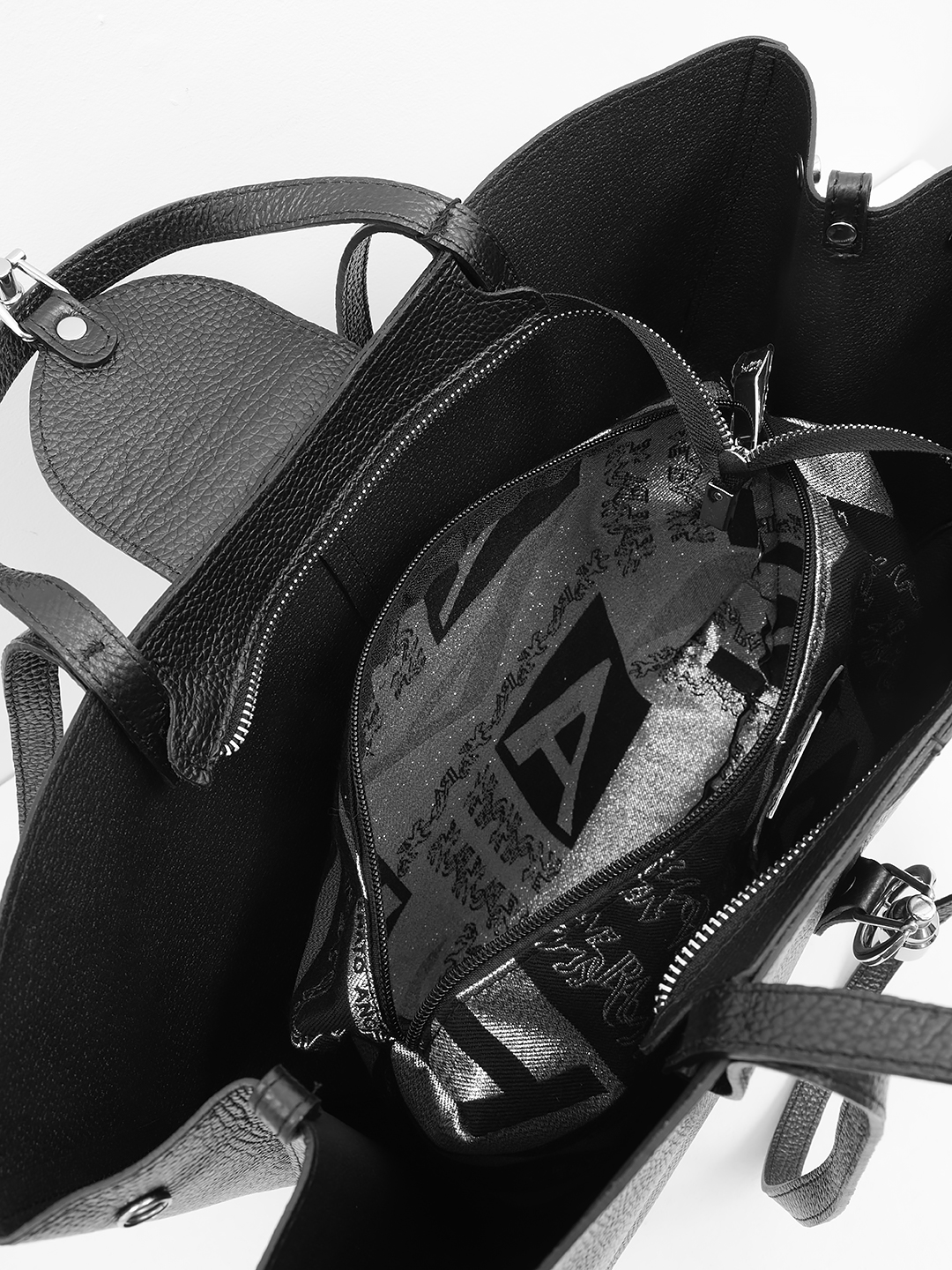 Сумка-шопер с двойными ручками от Renato Angi из натуральной кожи чёрного цвета