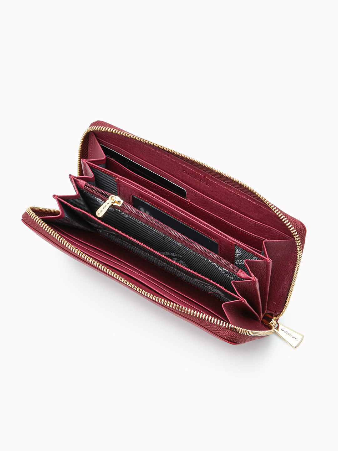 Минималистичный бумажник с металлическим логотипом Di Gregorio бордового оттенка