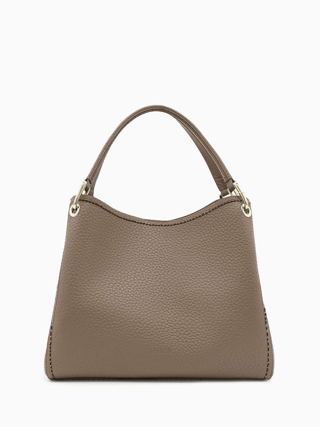 Тоут из натуральной кожи цвета тауп с золотистой фурнитурой и тиснёным логотипом KELLEN