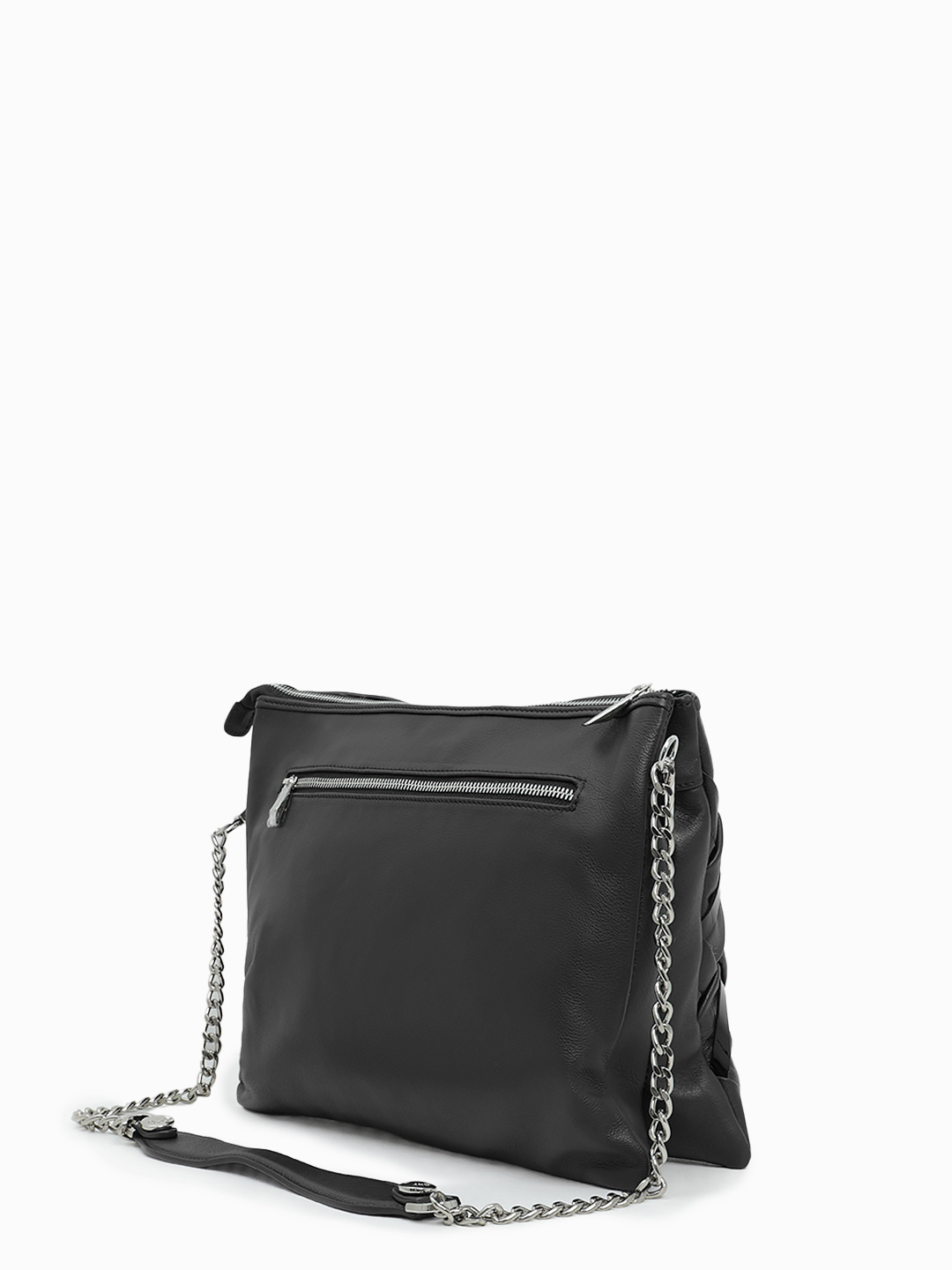 Прямоугольная сумка на плечо от Renato Angi с плетением зернистой и лаковой кожи в чёрном цвете