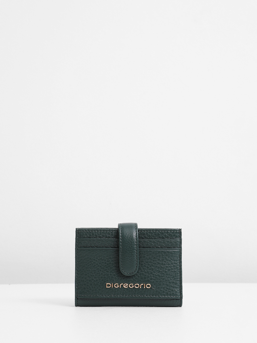 Картхолдер-визитница с именной гравировкой Di Gregorio зелёного цвета