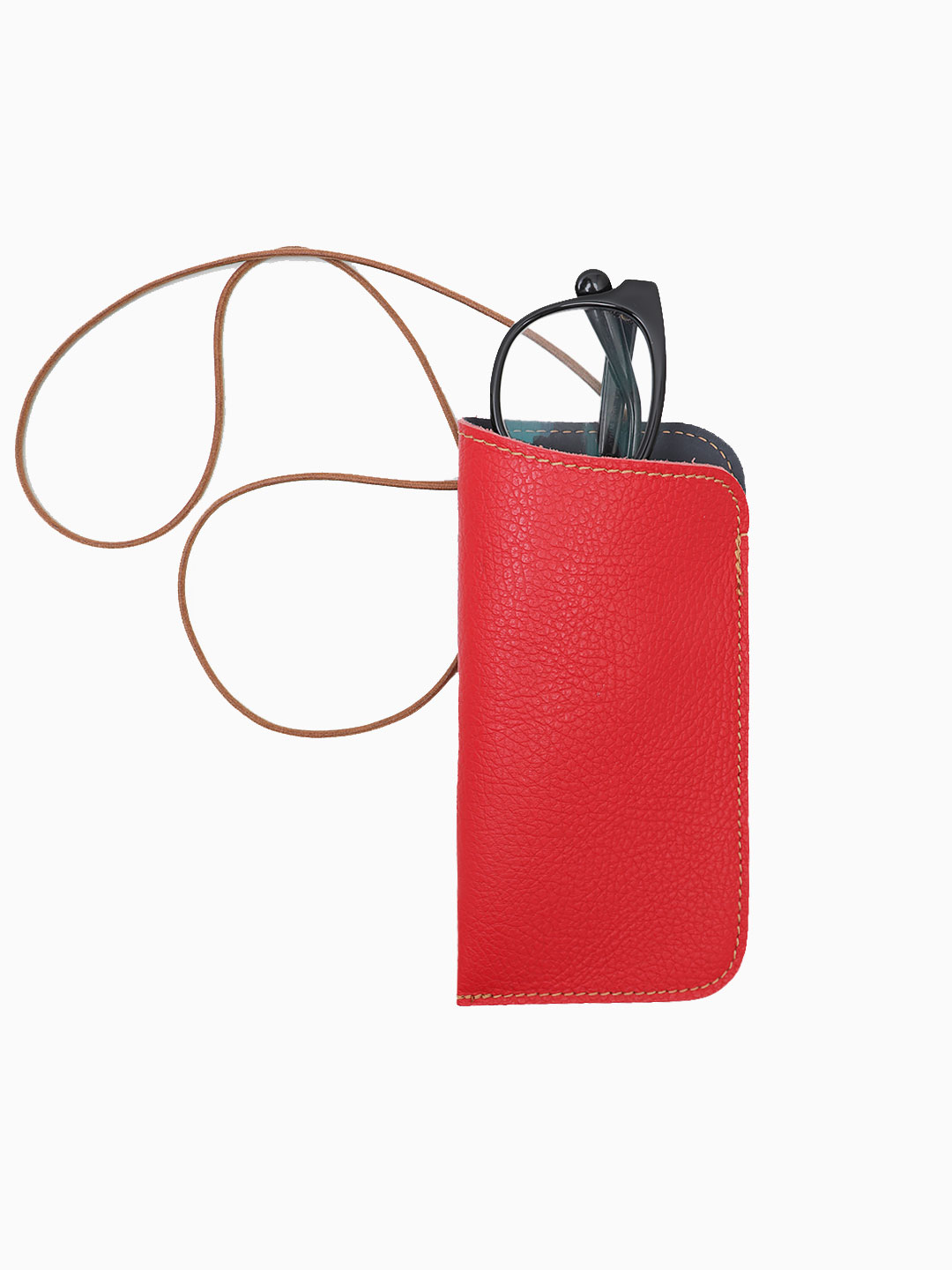 Очечник-чехол на шею от FOLLE из натуральной кожи красного цвета
