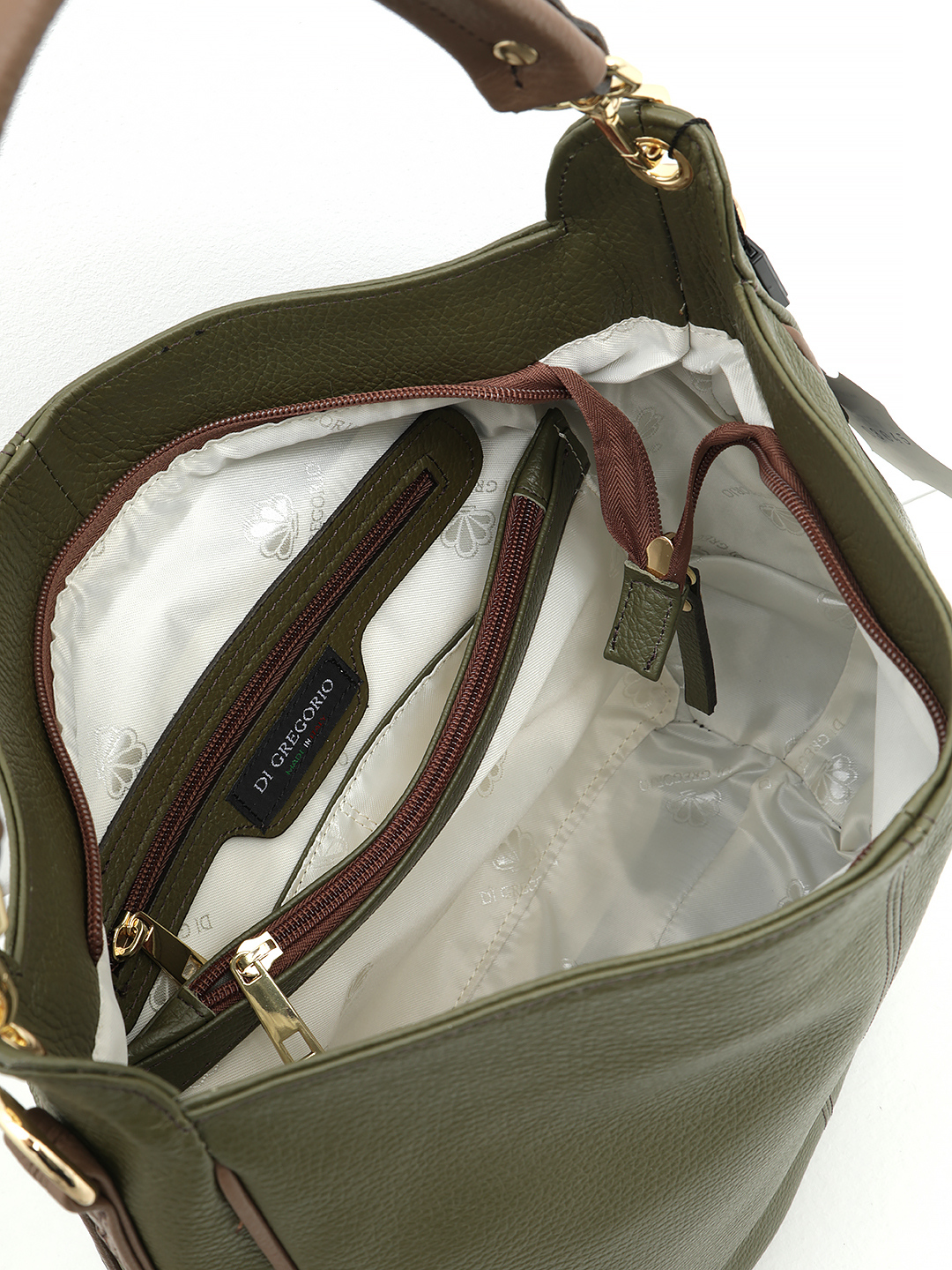 Сумка-мешок в размере М от Di Gregorio в оливковом цвете