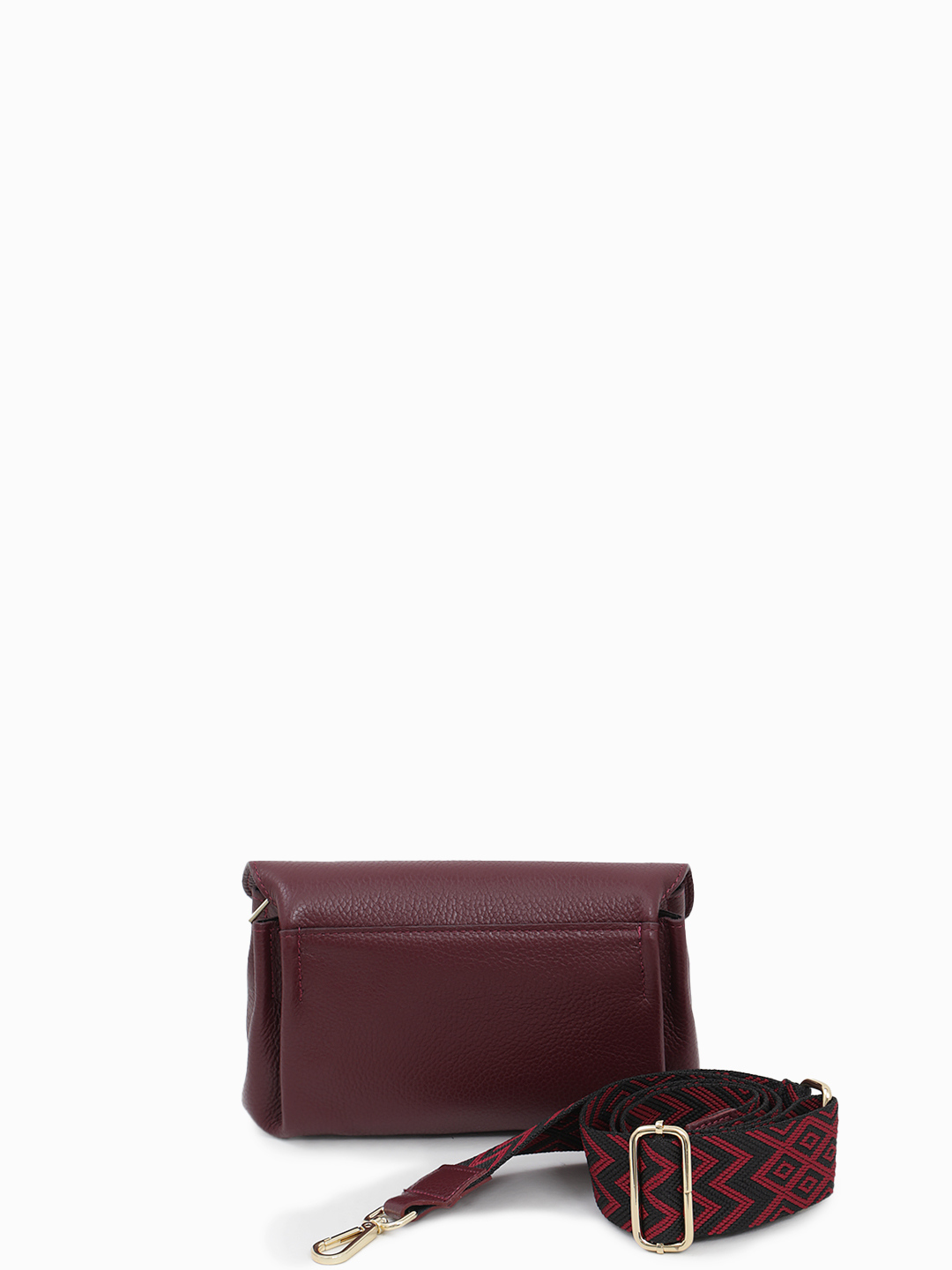 Кросс-боди с треугольным клапаном и текстильным этно ремнём от FOLLE в бордовом цвете