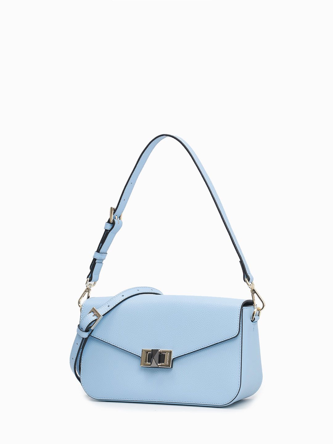 Небольшая сумка с треугольным клапаном и поворотным замком от Cromia из натуральной голубой кожи