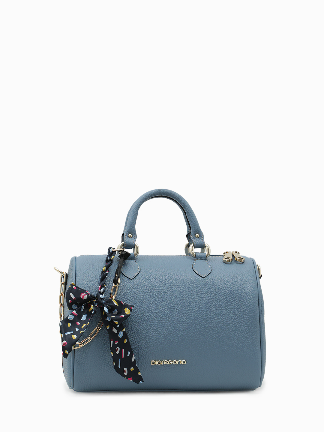 Сумка-боулер в размере М с брелком с твилли от Di Gregorio в голубом оттенке