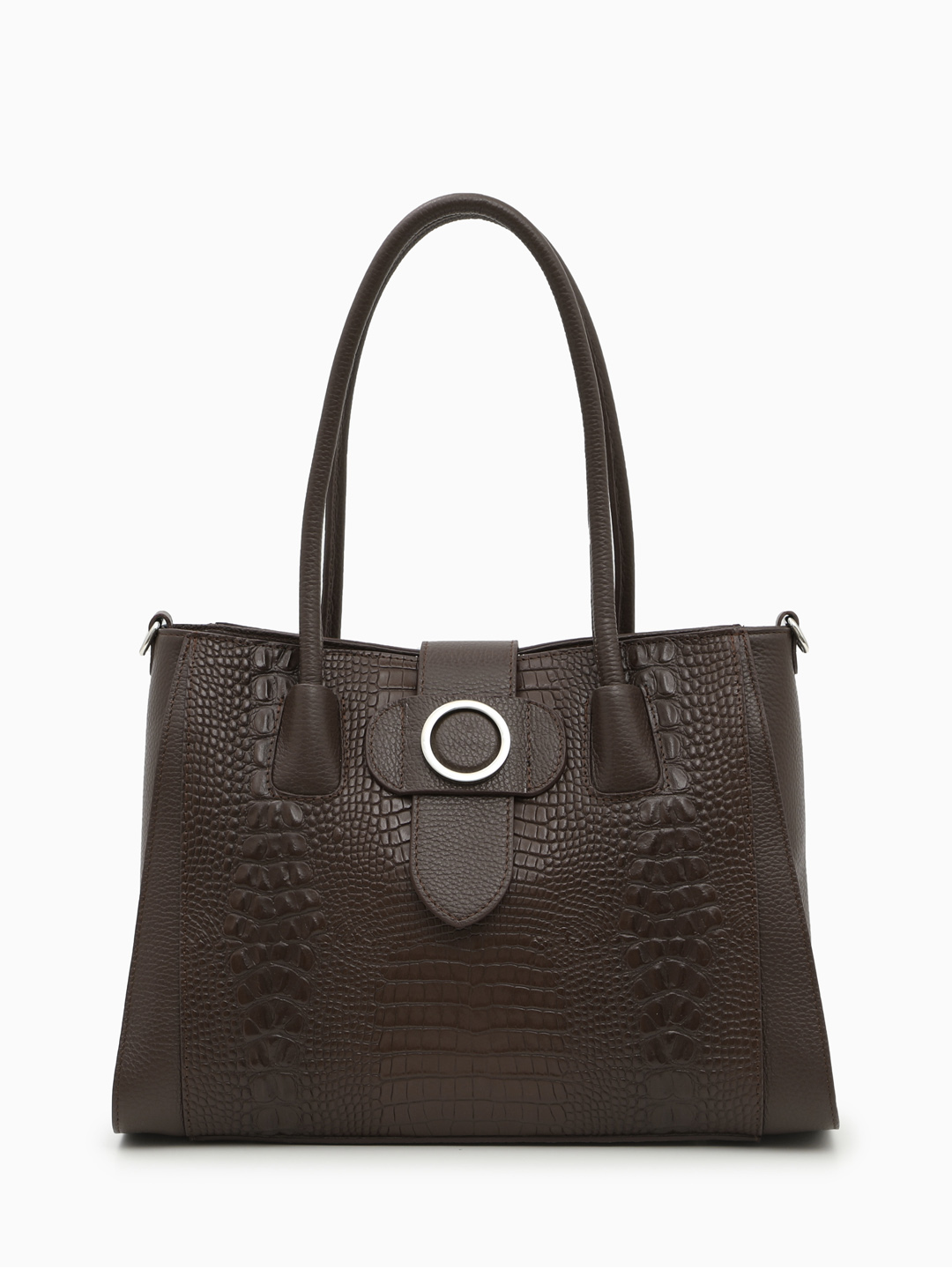 Классическая сумка из натуральной кожи под рептилию в коричневом цвете от FOLLE