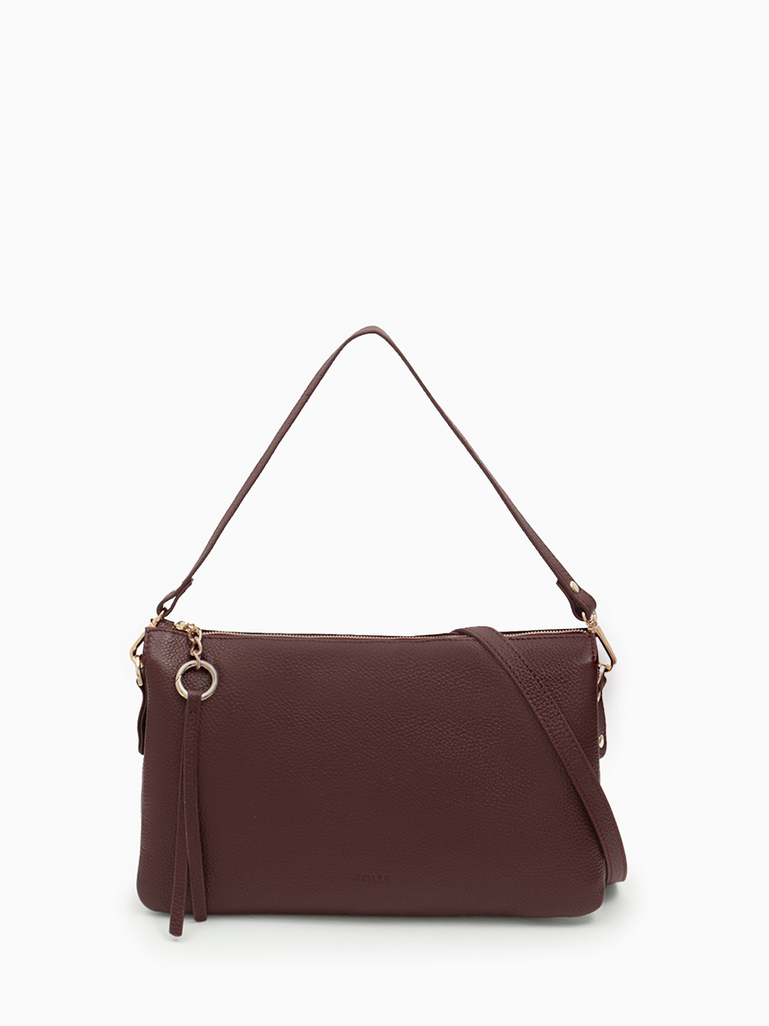 Сумка клатч прямоугольной формы из натуральной кожи винного оттенка от FOLLE