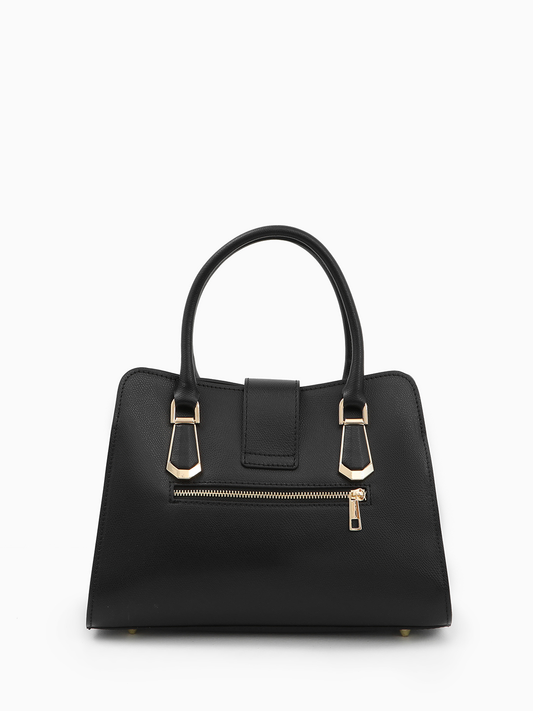 Сумка-тоут с поворотной золотистой фурнитурой от FOLLE в чёрном цвете