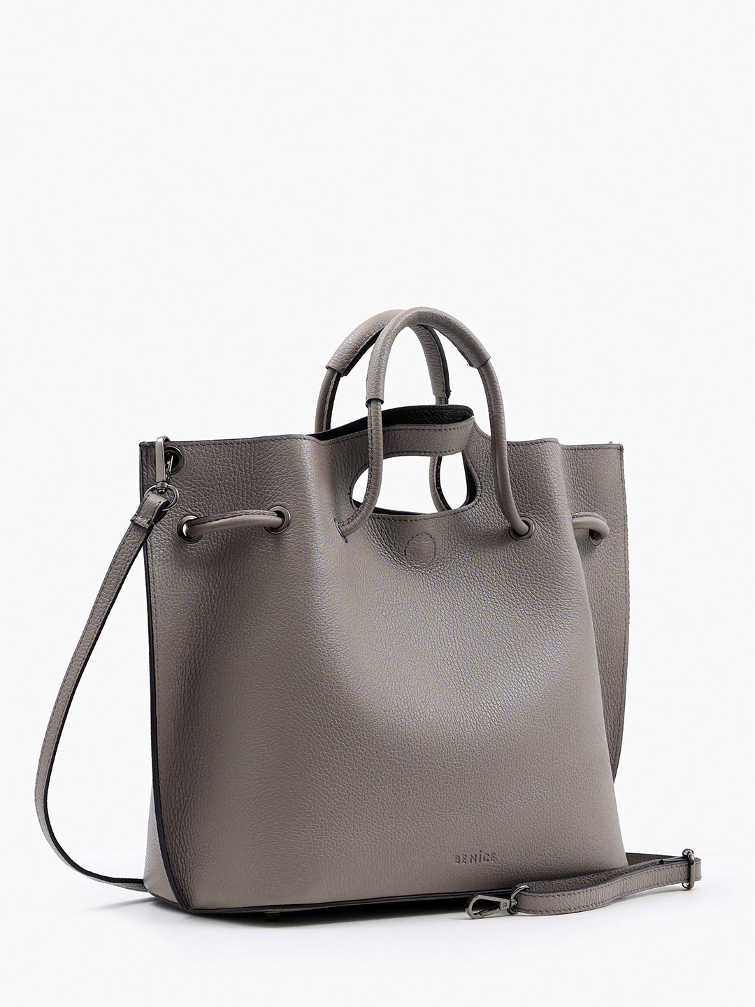 Классическая сумка из натуральной кожи с двумя ручками от BE NICE в сером цвете fumo