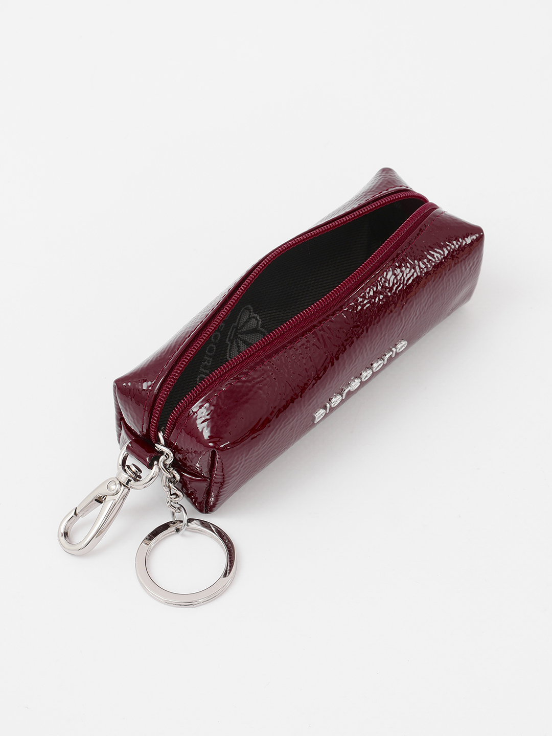 Ключница с именной гравировкой Di Gregorio из лаковой кожи бордового оттенка