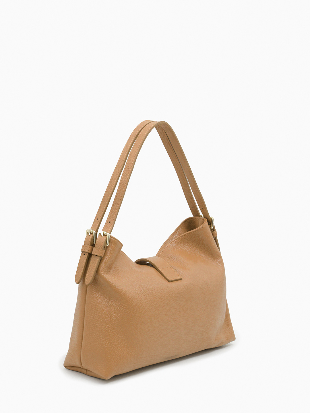 Компактный мешок с хлястиком на поворотной фурнитуре от Di Gregorio в карамельном цвете