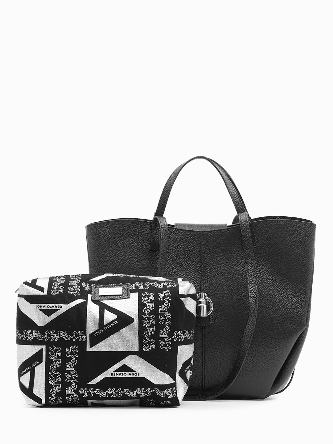 Сумка-шопер с двойными ручками от Renato Angi из натуральной кожи чёрного цвета