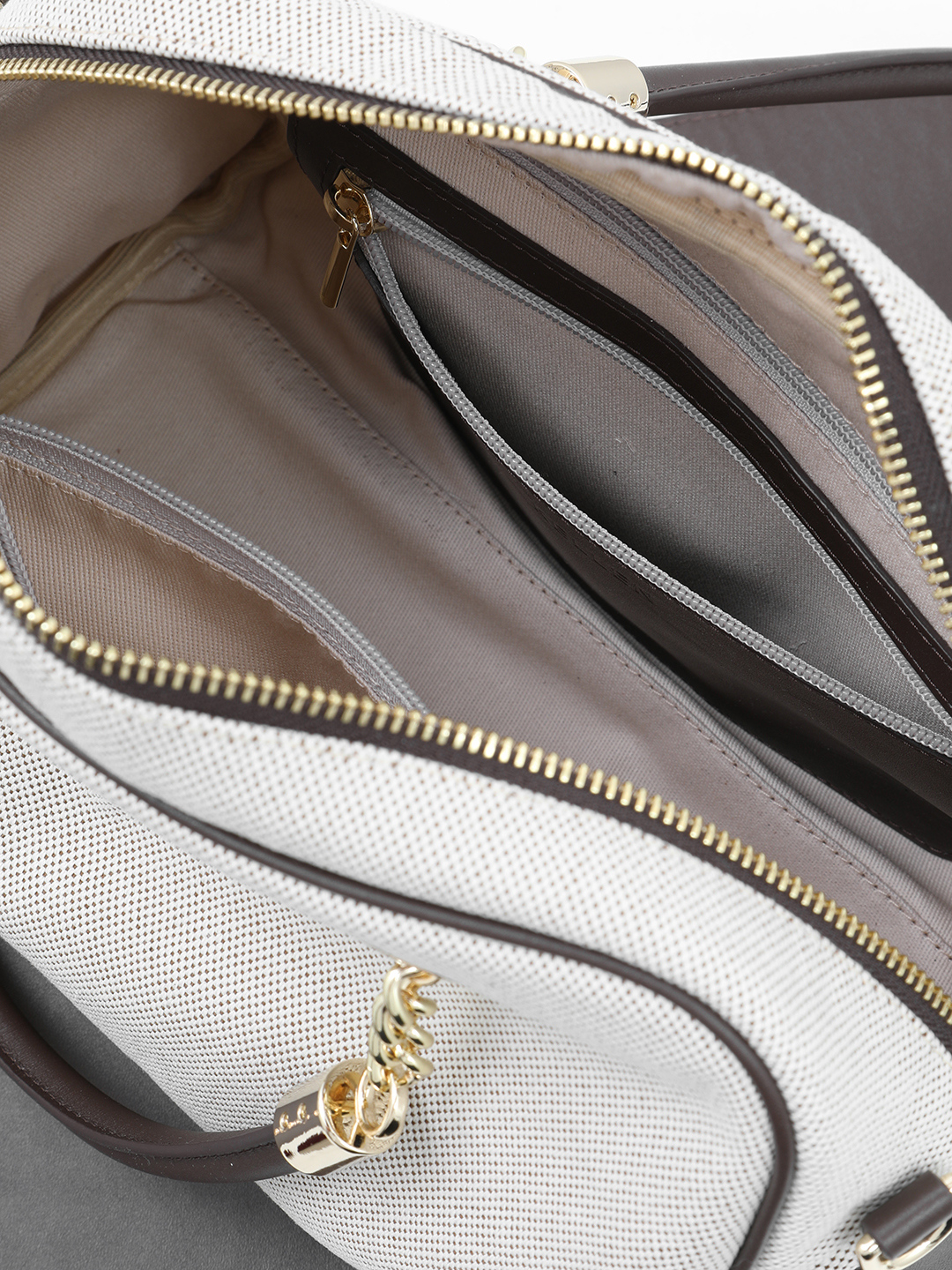 Сумка-трансформер с двойными ручками от KELLEN из текстиля и натуральной кожи коричневого оттенка