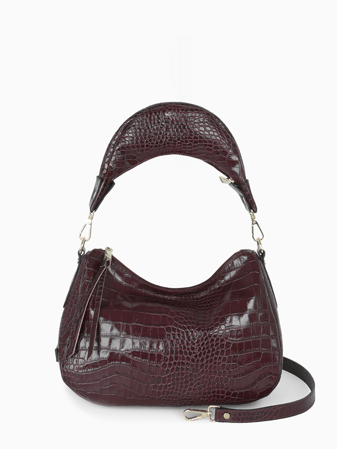 Мешок с сумкой-ручкой от RIPANI в бордовой коже со штампом под крокодила