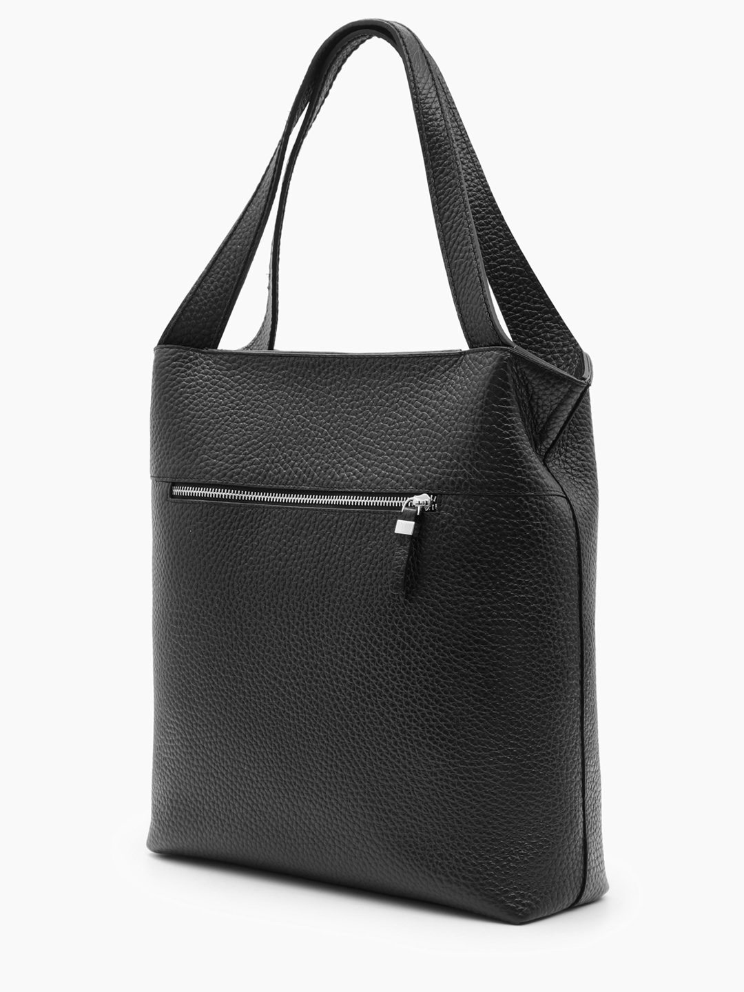 Вертикальный шоппер от KELLEN из крупнозернистой кожи buffalo черного цвета