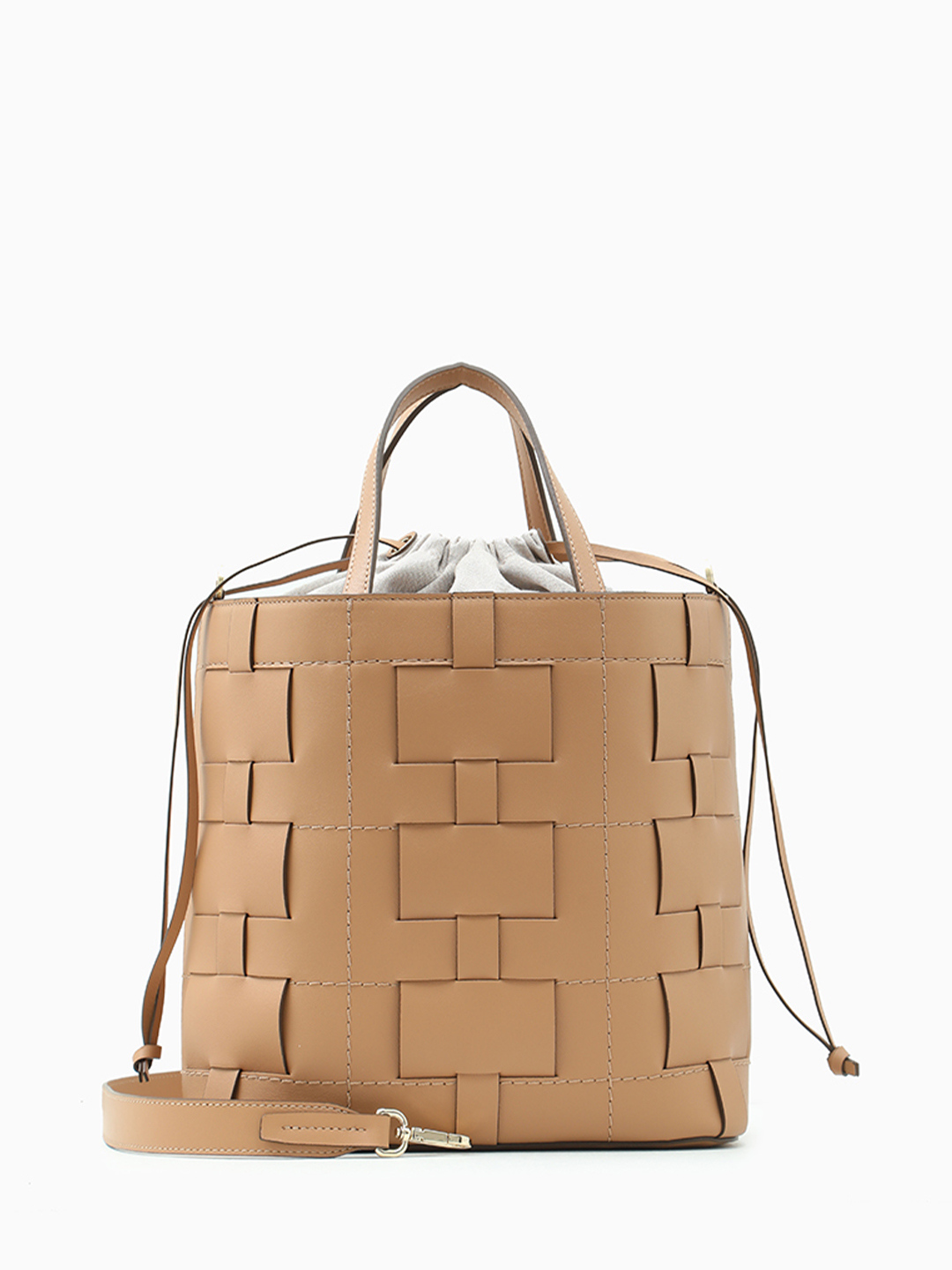 Плетёная сумка-корзинка с текстильным мешком от Loristella в ореховом оттенке