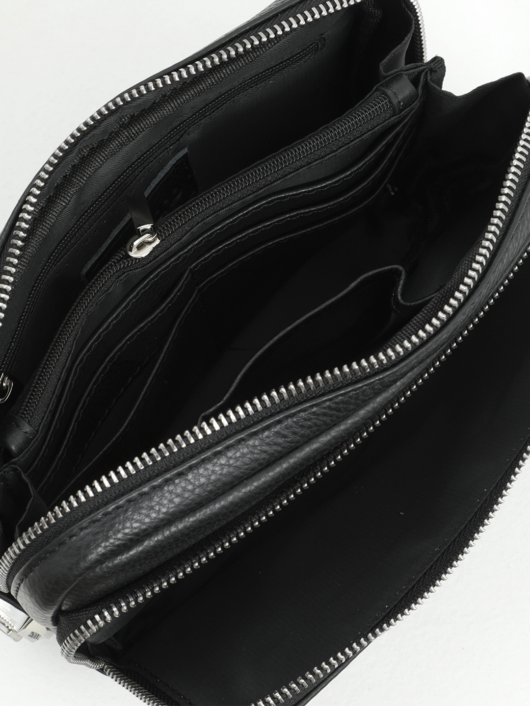 Небольшая мужская сумка с двумя отделами на молнии от Di Gregorio в чёрном цвете