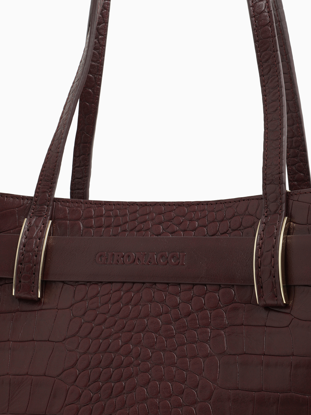 Сумка-тоут от Gironacci из натуральной кожи винного цвета с выделкой под крокодила
