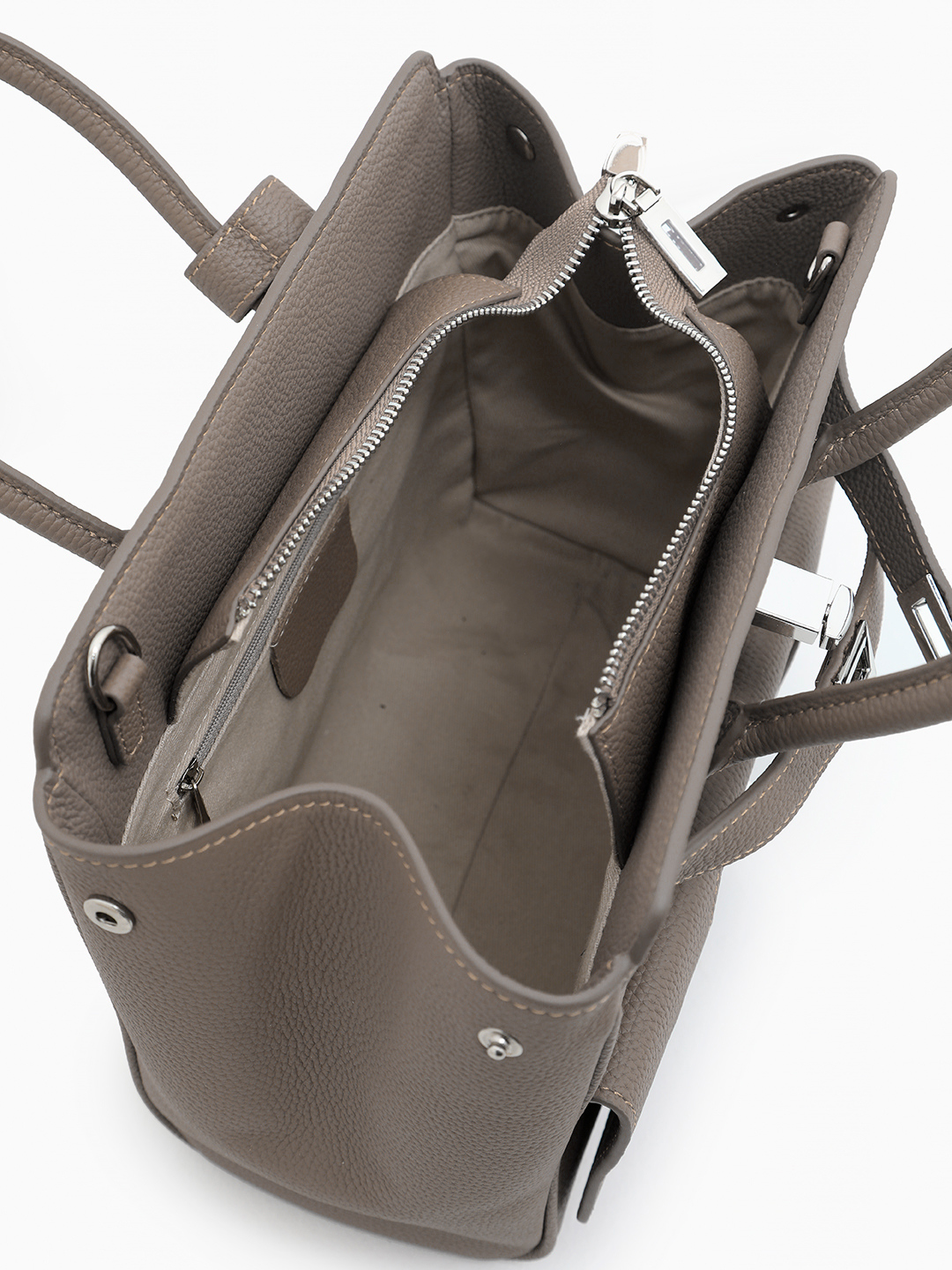 Сумка с поворотным замком и дополнительными карманами от IVORY в оттенке тауп