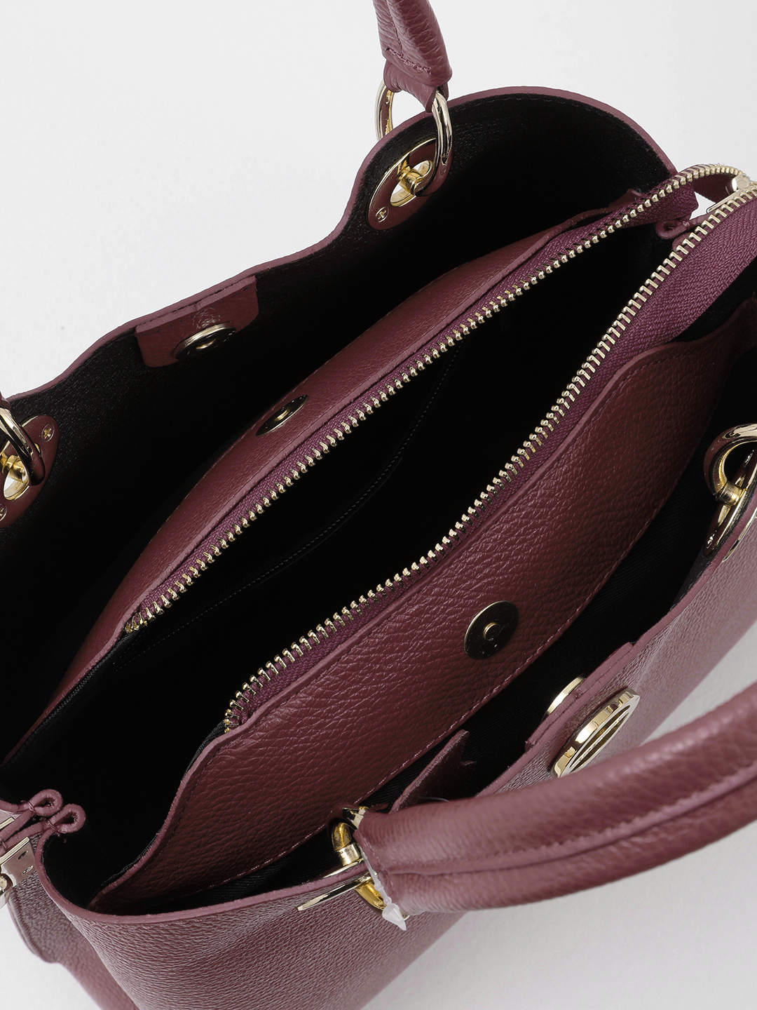 Базовый тоут из мелкозернистой кожи с круглой фурнитурой FOLLE в бордовом цвете