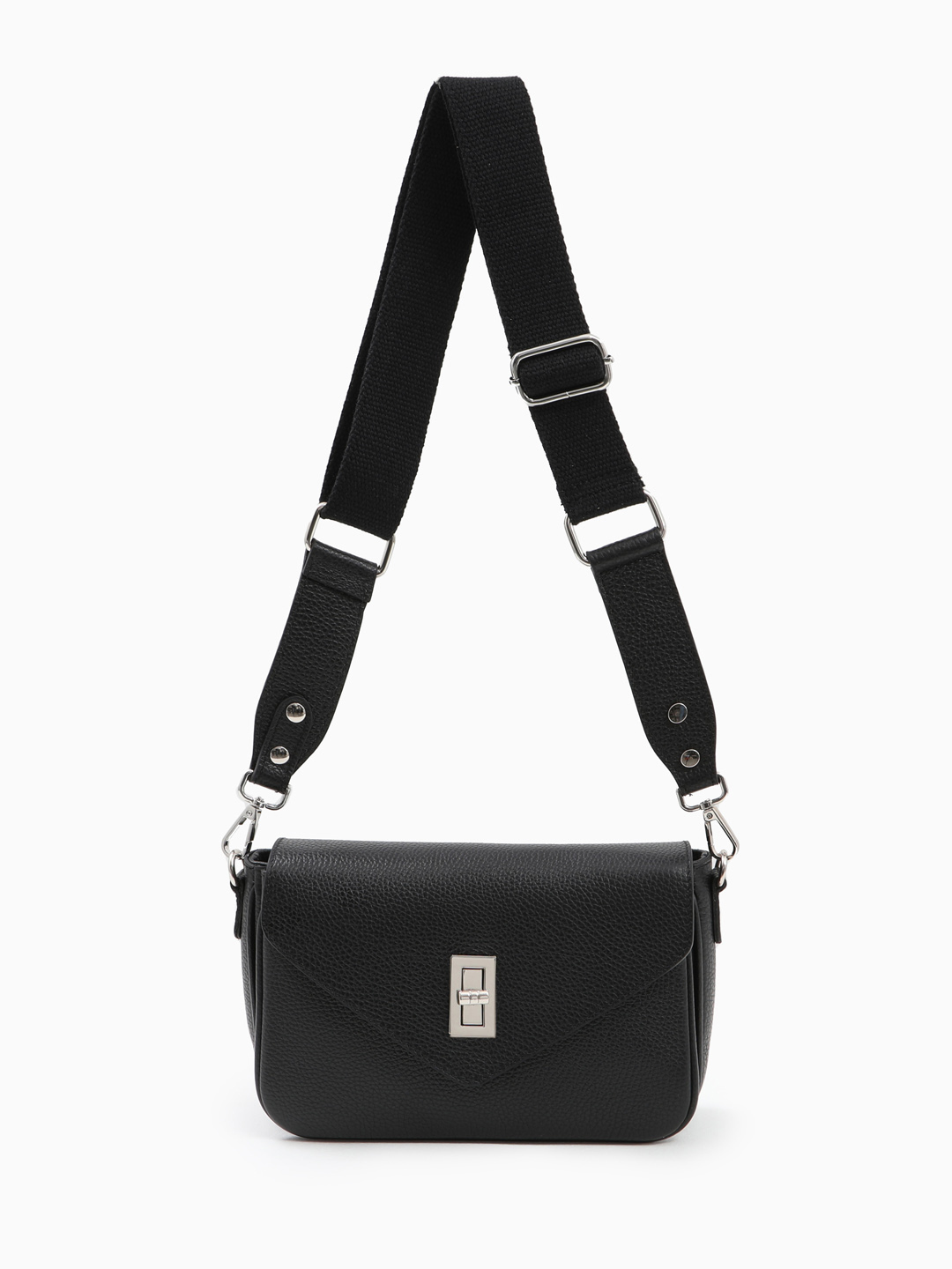 Сумка кросс-боди от итальянского бренда FOLLE из черной натуральной кожи