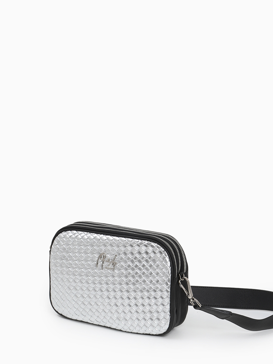 Серебристая кросс-боди с тремя отделениями и объёмным тиснением от Renato Angi