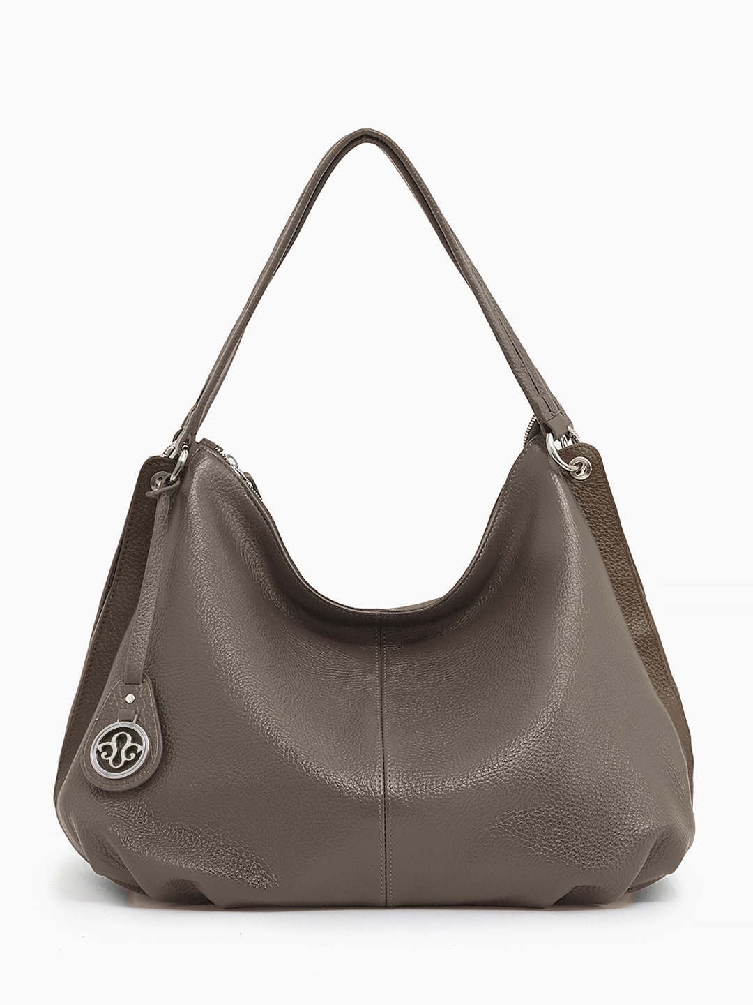 Сумка-хобо на плечо с фирменным брелком от FOLLE оттенка тауп